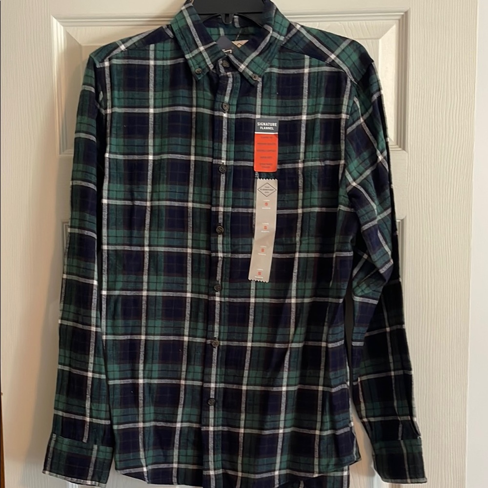 NWT Sonoma Women's Navy and Green Plaid Button Down Shirt